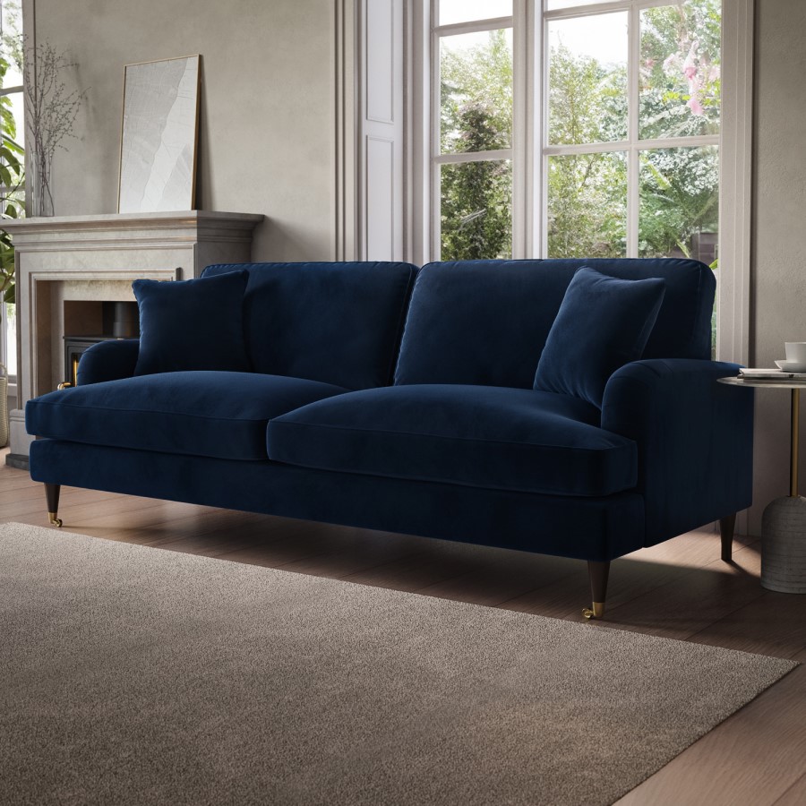 Navy Blue Velvet 4 Seater Sofa - Payton