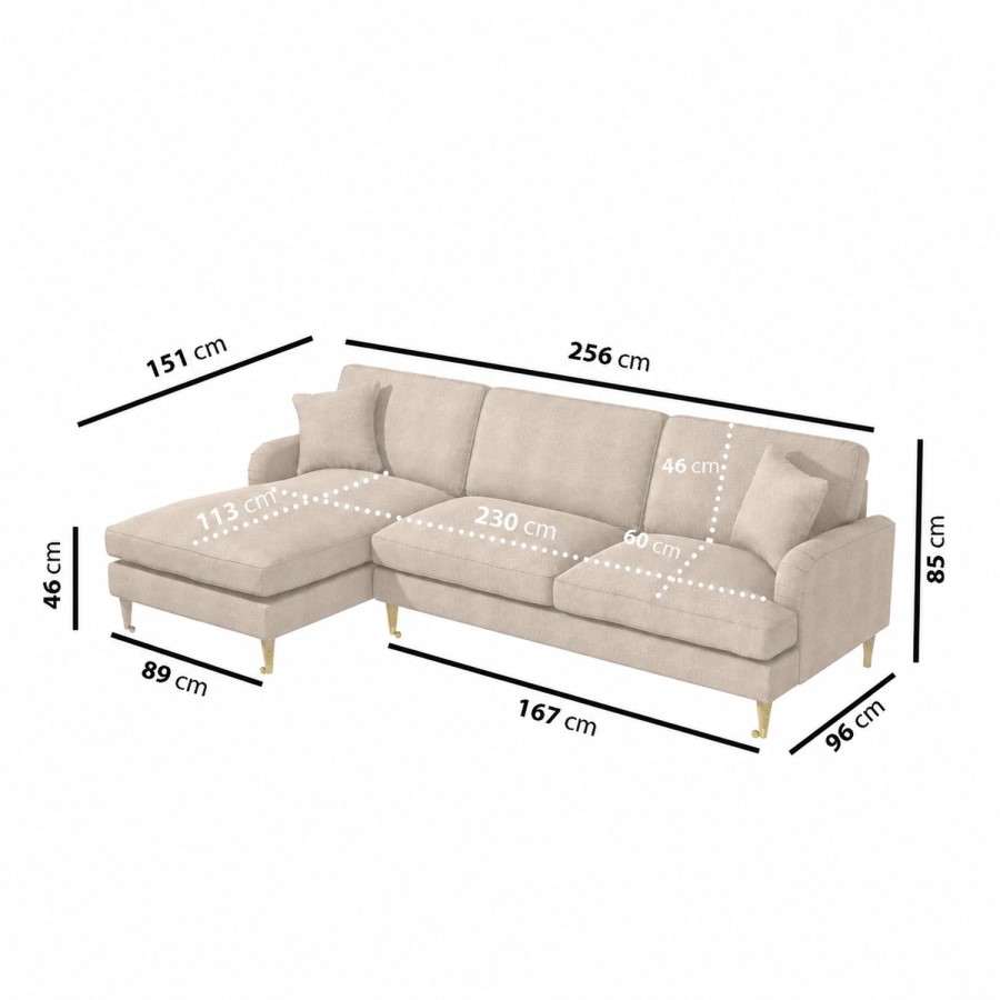Beige Fabric Left Hand Facing 4 Seater Chaise Corner Sofa - Payton