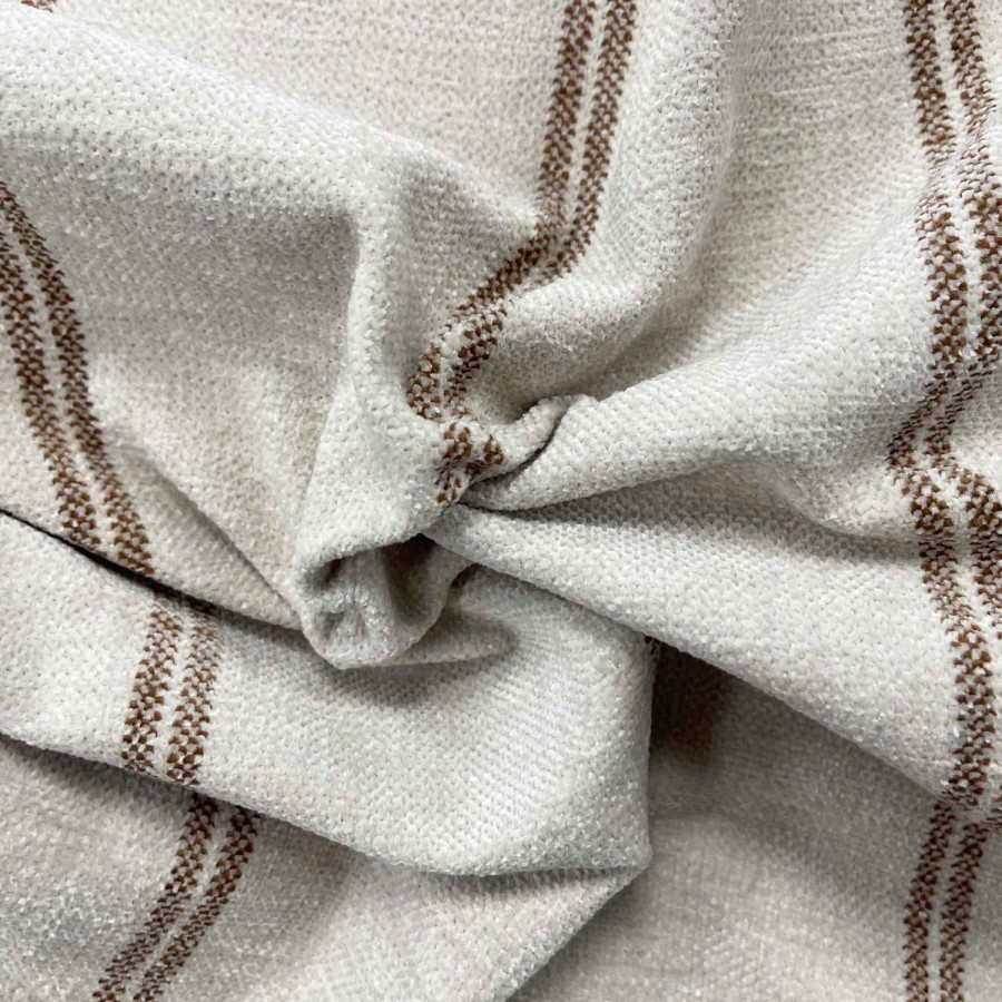 Cream Chenille Burnt Orange Striped Footstool - Payton