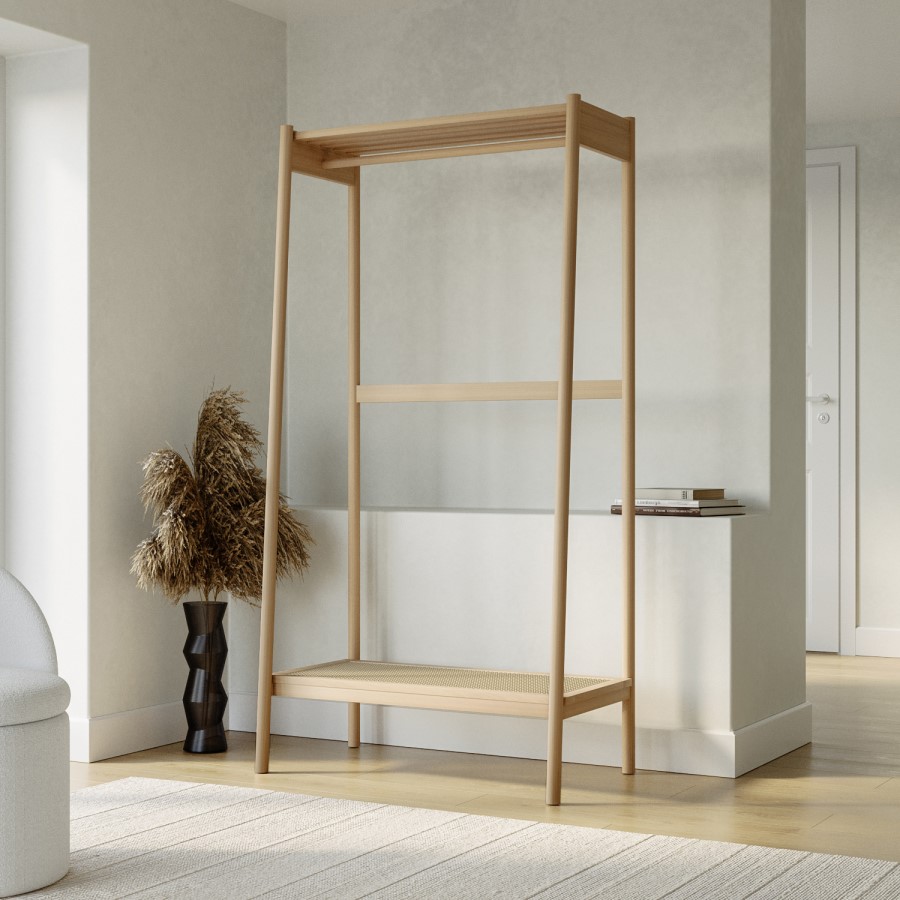 Solid Wood Open Wardrobe with Cane Shelf - Sophe