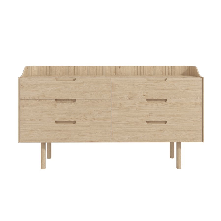 ALMOST PERFECT - Wide Light Wood Mid-Century Modern Chest of 6 Drawers - Saskia