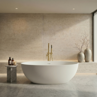 Freestanding Double Ended Stone Resin Solid Surface Bath 1700 x 750mm - Opal