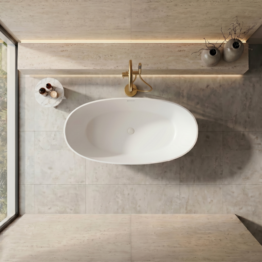 Freestanding Double Ended Stone Resin Solid Surface Bath 1700 x 750mm - Opal