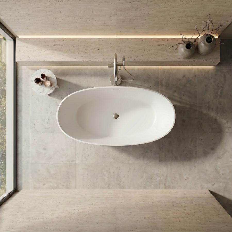 Freestanding Double Ended Stone Resin Solid Surface Bath 1700 x 750mm - Opal