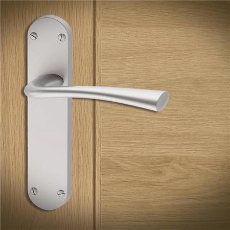 Internal Pearl Nickel Bathroom Lever Door Handle with Lock, Latch and Hinges Pack - 65mm Latch - Struma - XL Joinery
