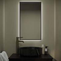 Rectangular Black Backlit Heated Bathroom Mirror with Lights 700 x 400mm - Taurus