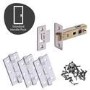 Internal Polished/Satin Chrome Bathroom Lever Door Handle with Lock, Latch and Hinges Pack - 65mm Latch - Tiber - XL Joinery