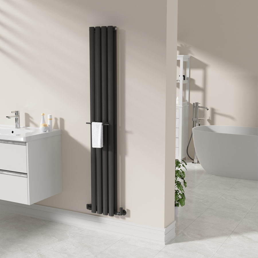 Black Designer Towel Holder for Steel & Electric Radiators - 230mm