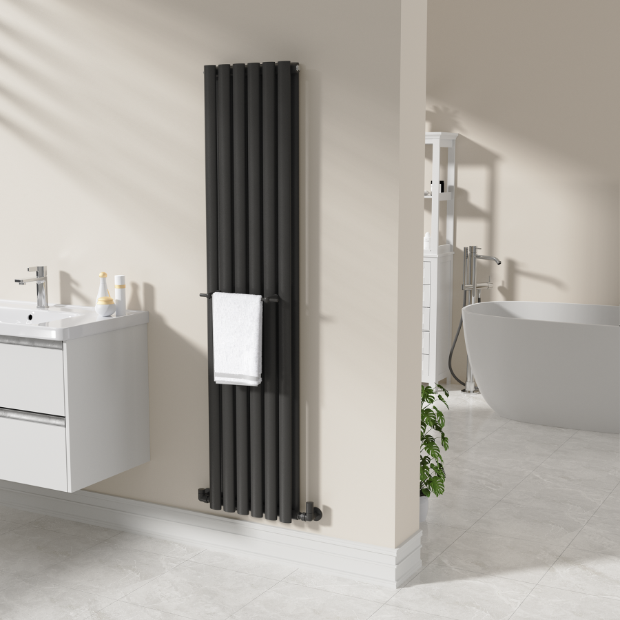 Black Designer Towel Holder for Steel & Electric Radiators - 320mm