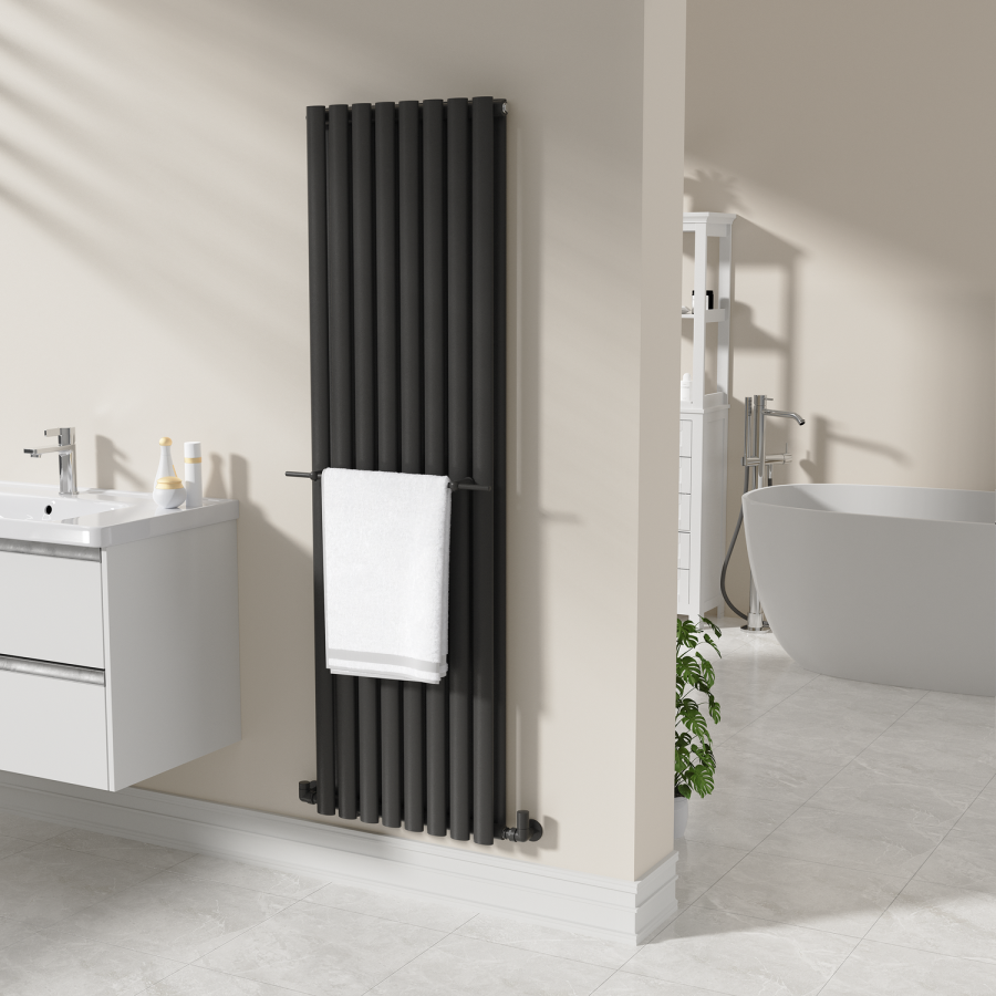 Black Designer Towel Holder for Steel & Electric Radiators - 520mm