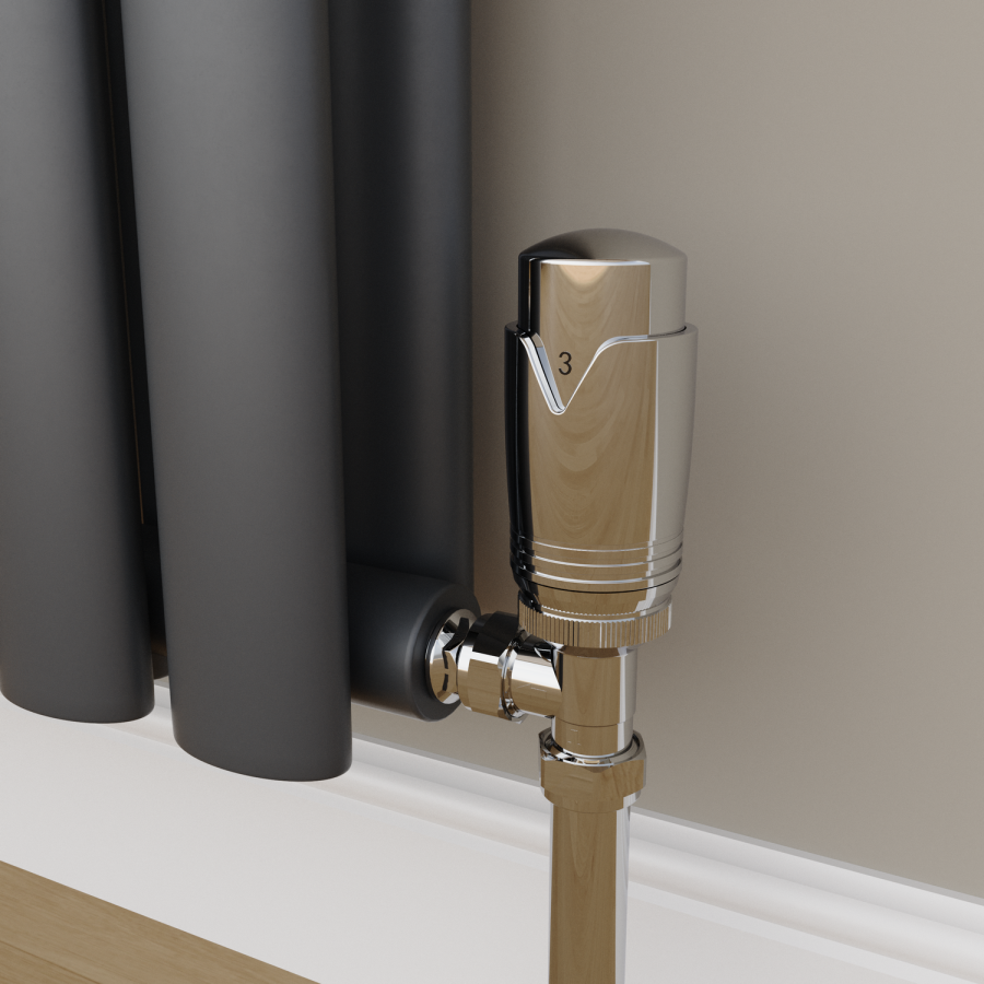 Elego Chrome Modern TRV Angled Thermostatic Radiator Valves With Lockshield