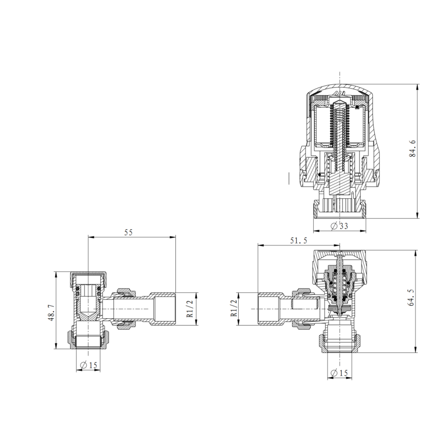 Elego Anthracite  Modern TRV Angled Thermostatic Radiator Valves With Lockshield