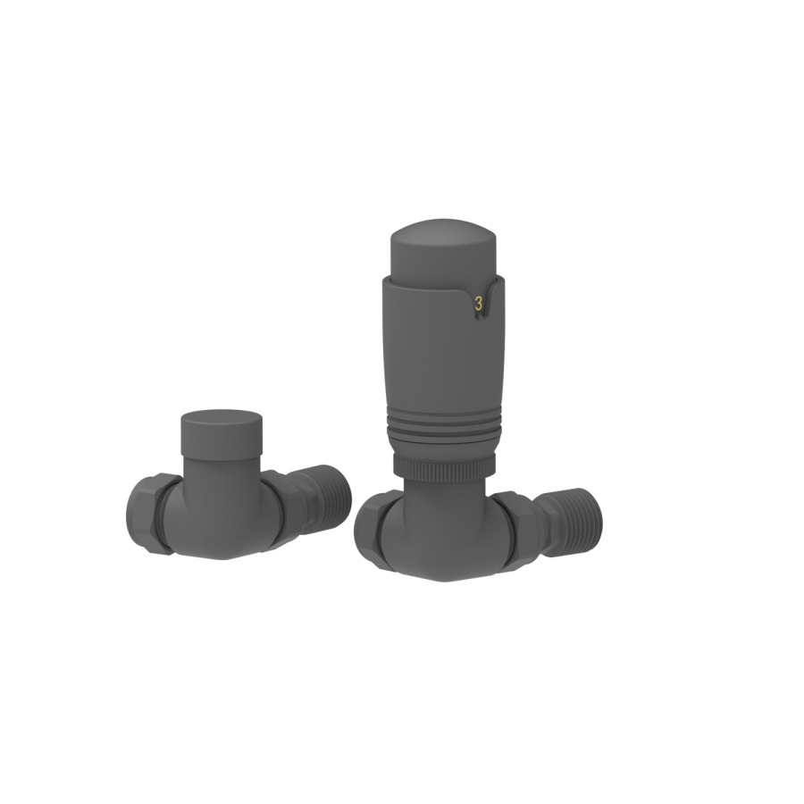 Elego Anthracite Gray Modern TRV Corner Thermostatic Radiator Valves With Lockshield