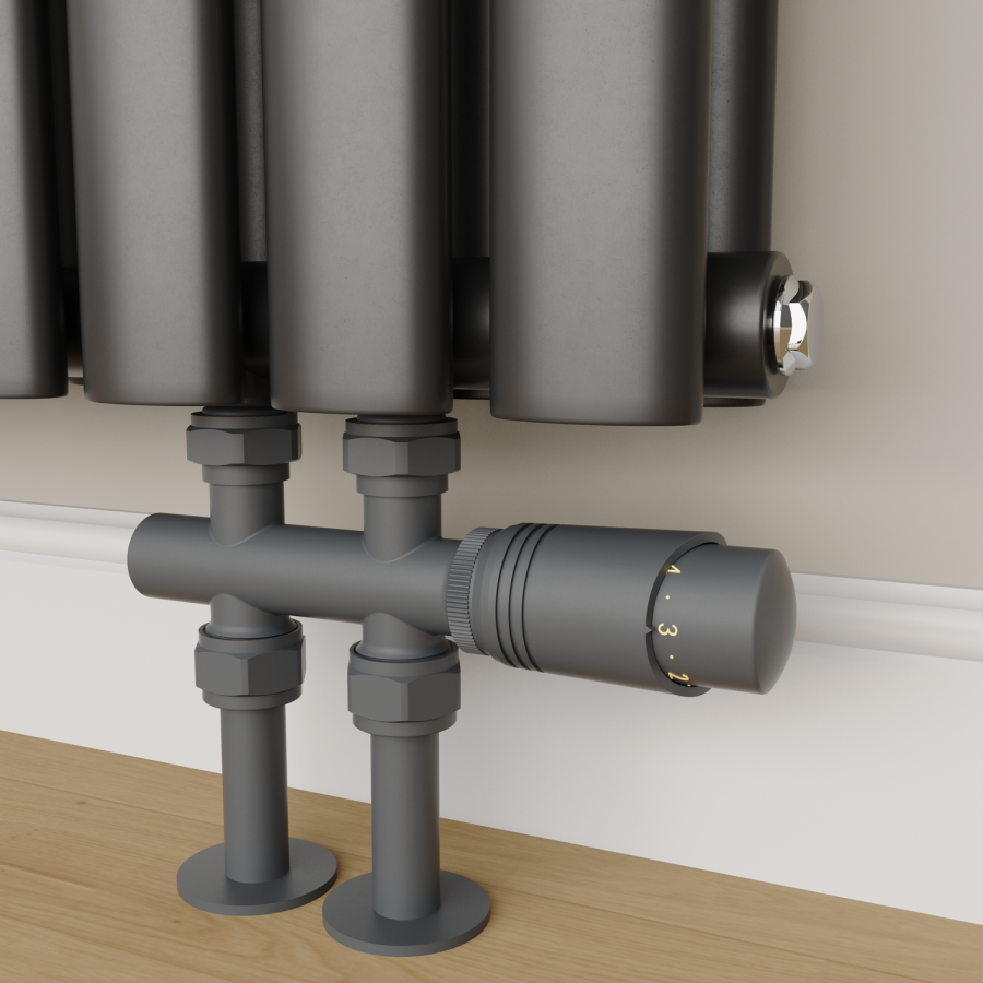Elego Anthracite Gray Modern TRV H Block Thermostatic Radiator Valves 