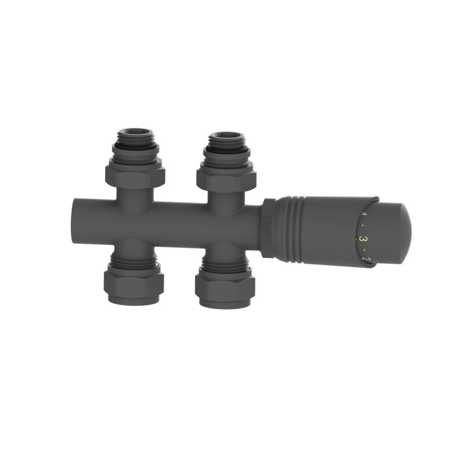 Elego Anthracite Gray Modern TRV H Block Thermostatic Radiator Valves 