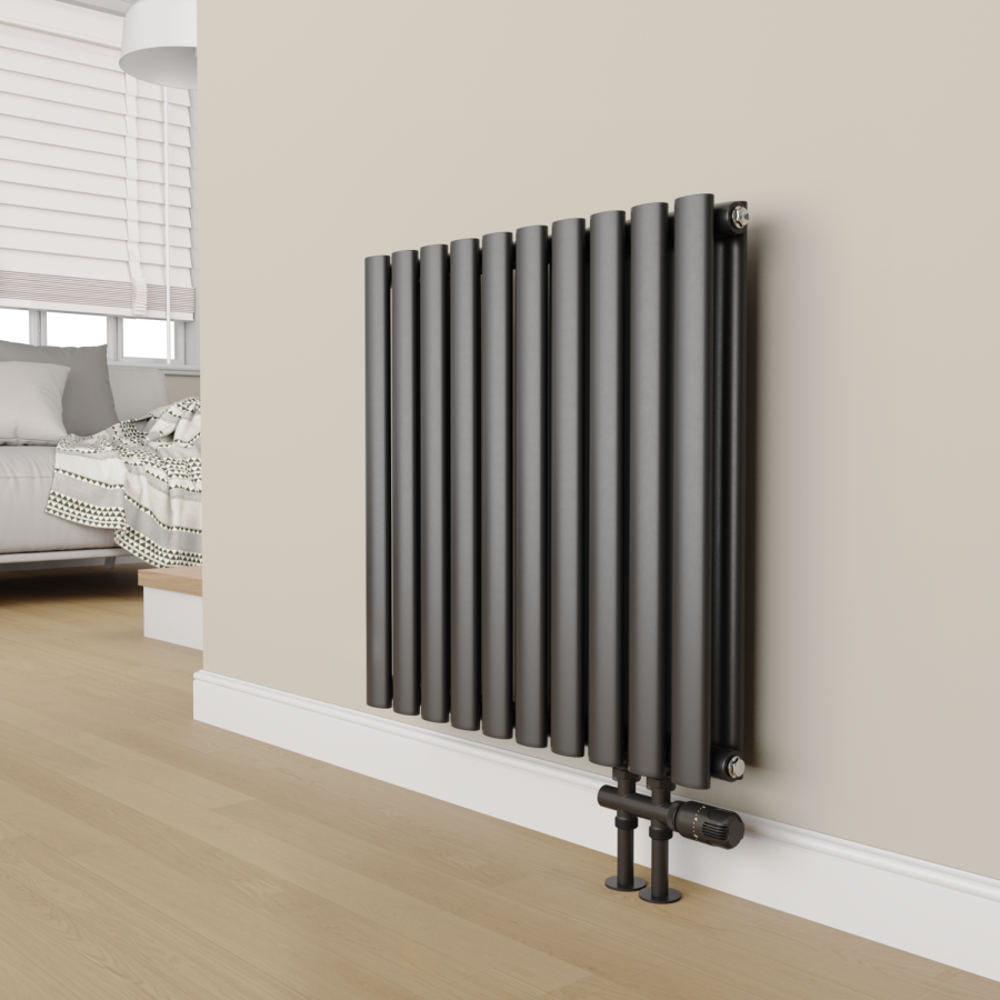 Elego Matte Black Modern TRV H Block Thermostatic Radiator Valves 