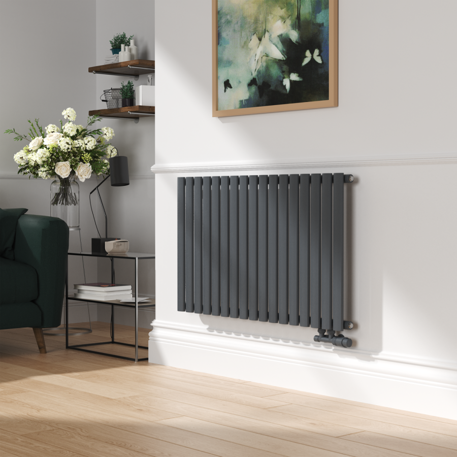 Elego Anthracite Gray Modern TRV H Block Angled Thermostatic Radiator Valves With Lockshield
