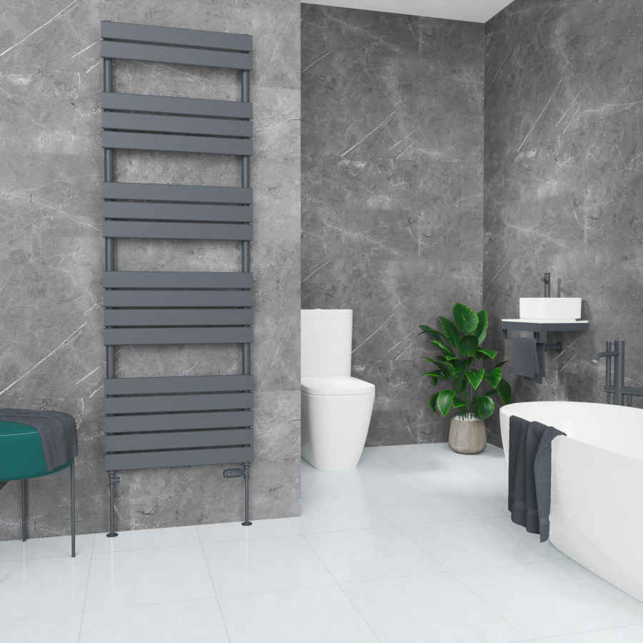 Elego Anthracite Gray Modern TRV Straight Thermostatic Radiator Valves With Lockshield