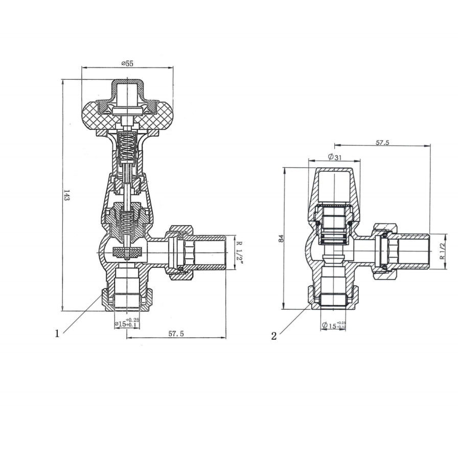 Maesta Anthracite Gray Traditional TRV Angled Thermostatic Radiator Valves With Lockshield
