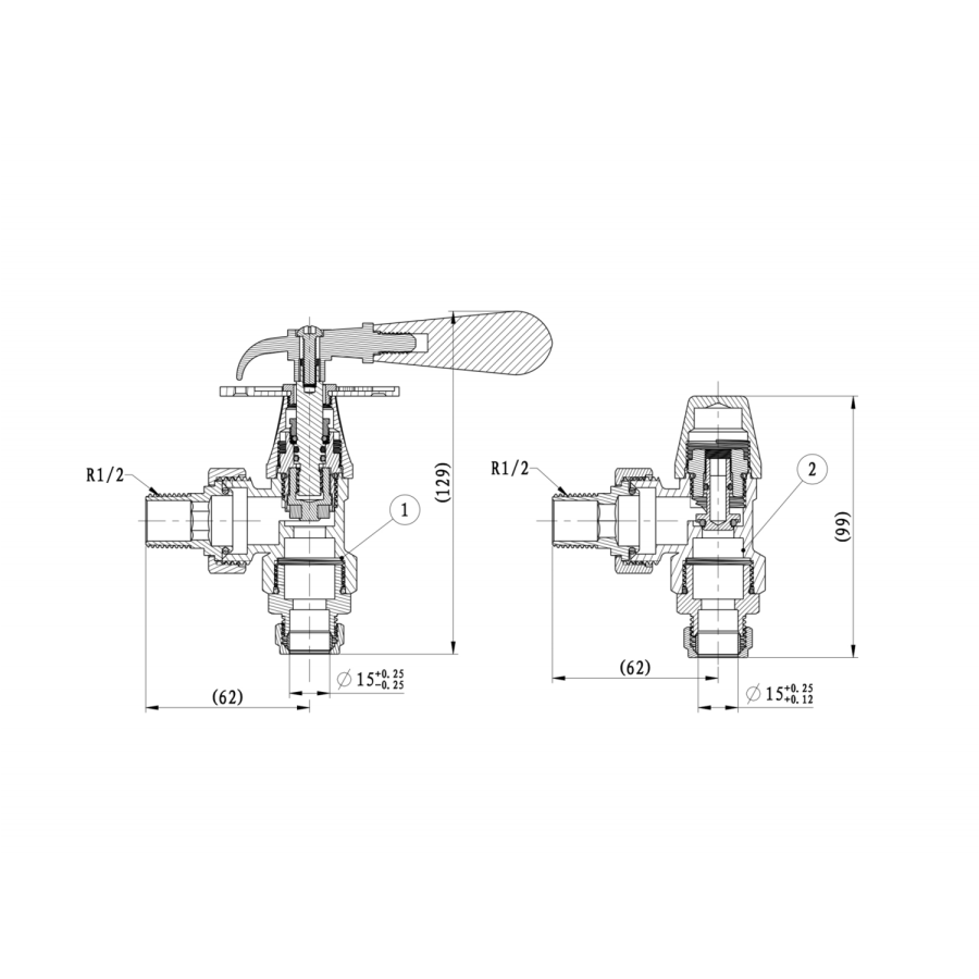 Maesta Brushed Brass Traditional TRV Angled Thermostatic Radiator Valves With Lockshield
