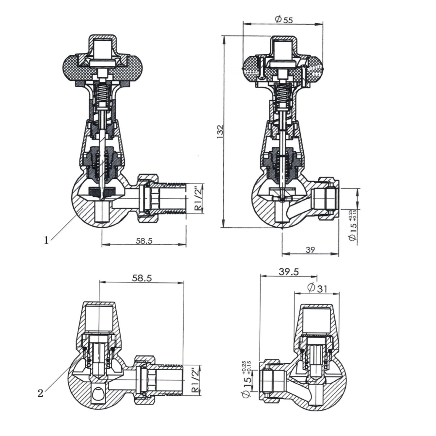 Maesta Chrome Traditional TRV Corner Thermostatic Radiator Valves With Lockshield