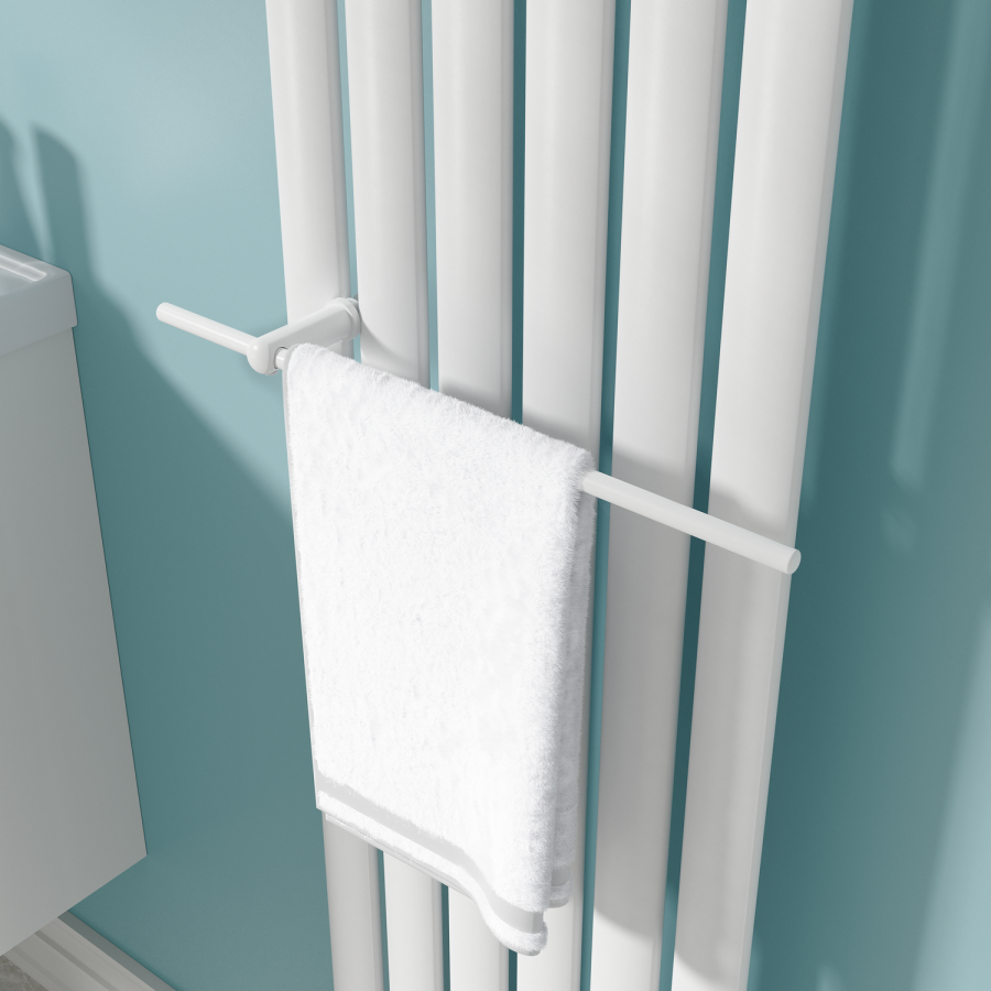 White Designer Towel Holder for Steel & Electric Radiators - 420mm