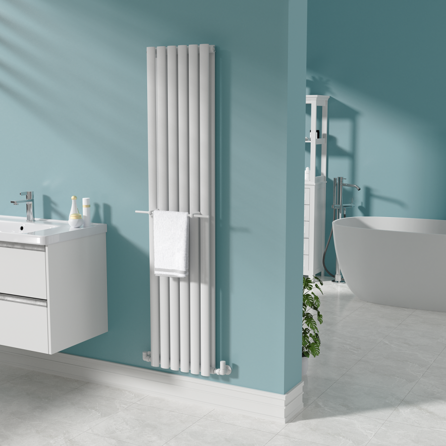 White Designer Towel Holder for Steel & Electric Radiators - 420mm