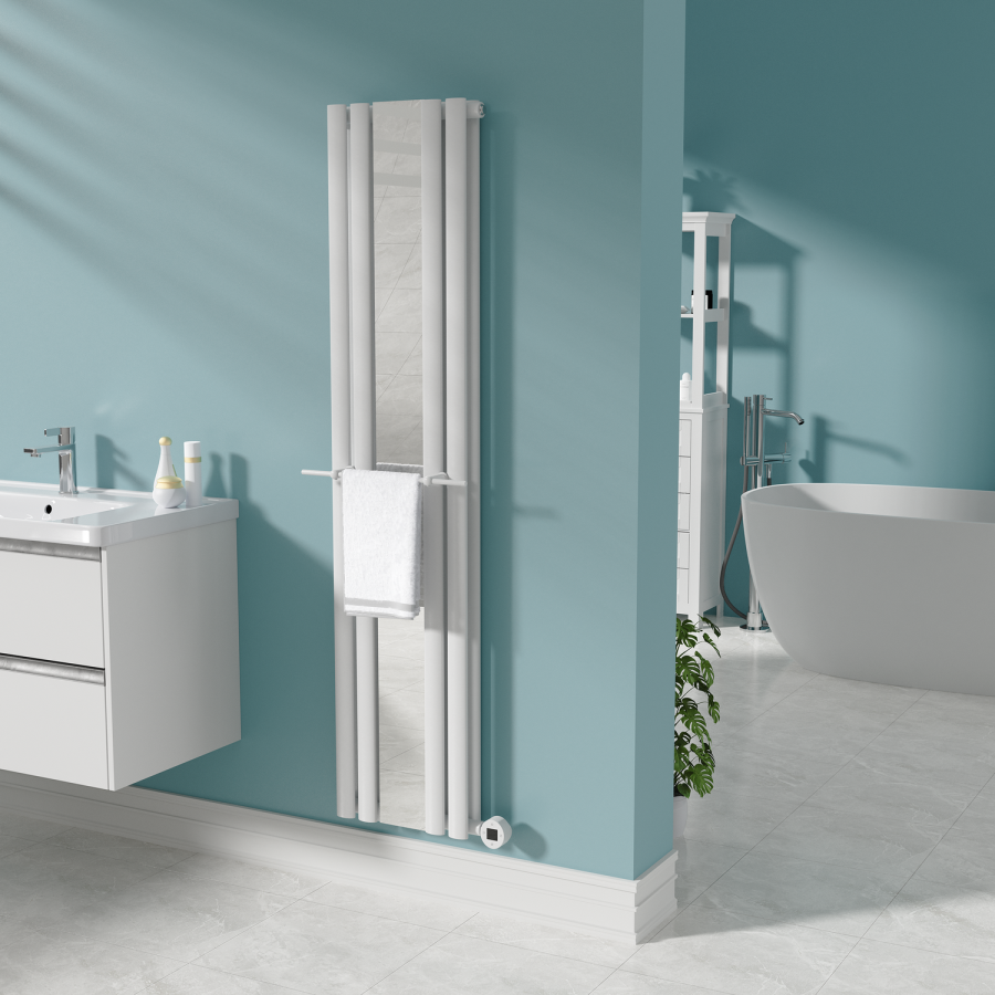 White Designer Towel Holder for Steel & Electric Radiators - 420mm