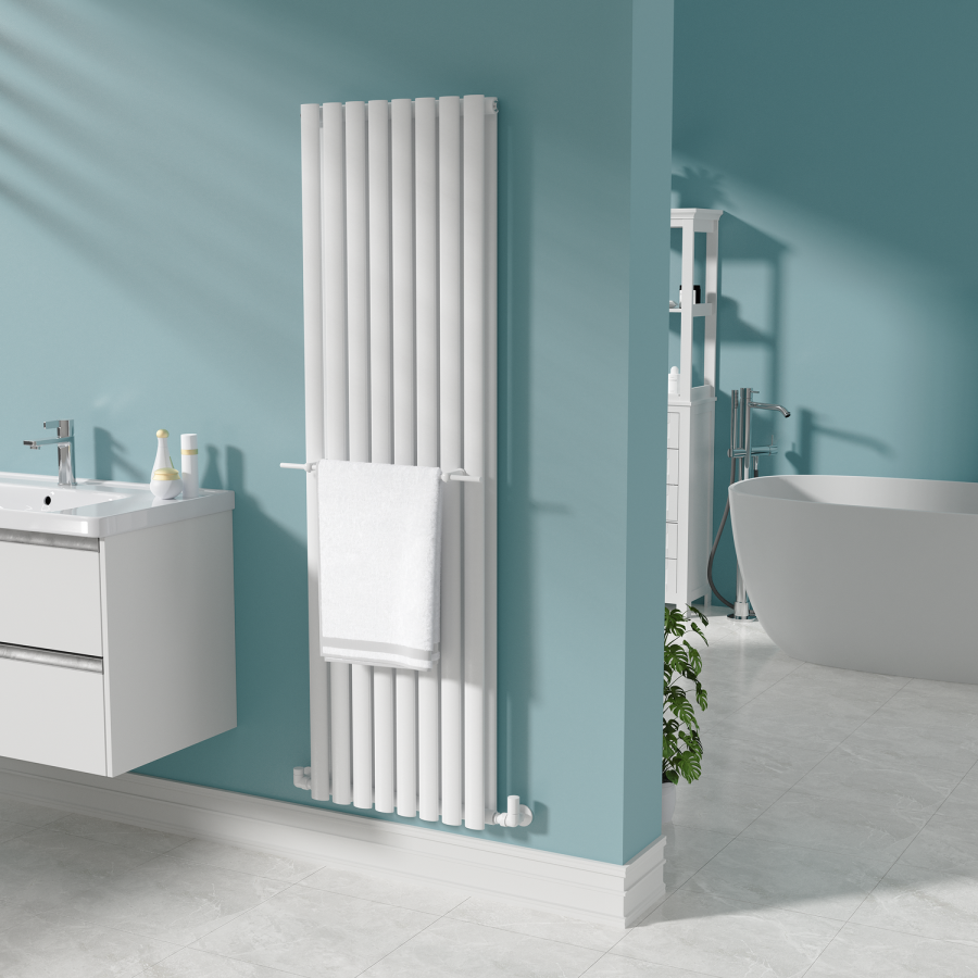 White Designer Towel Holder for Steel & Electric Radiators - 520mm