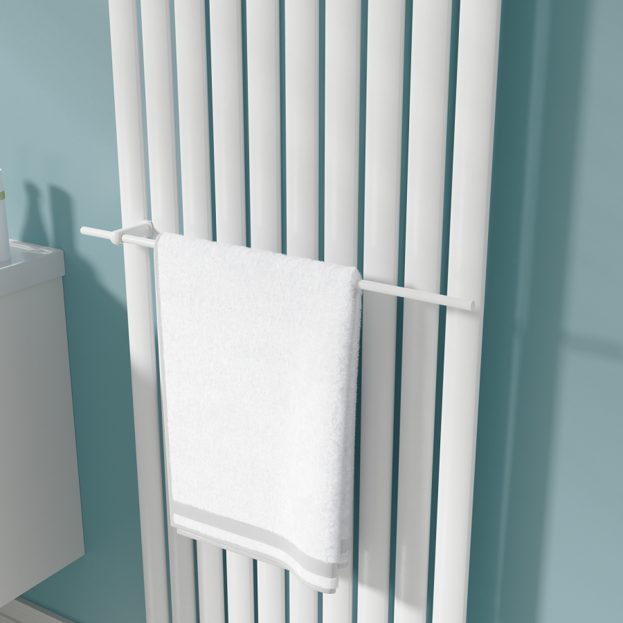 White Designer Towel Holder for Steel & Electric Radiators - 620mm
