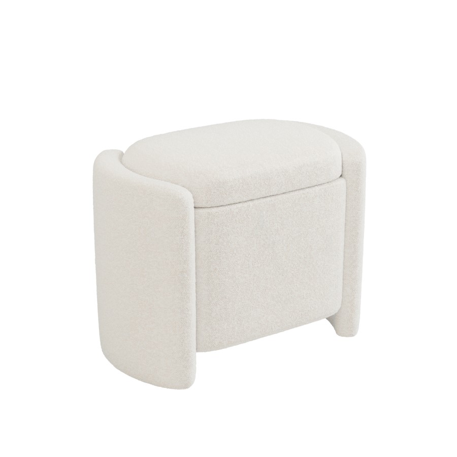 Cream Boucle Dressing Table Stool with Ottoman Storage - Taryn