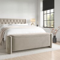 Beige Velvet Ottoman Storage Blanket Box - Taryn