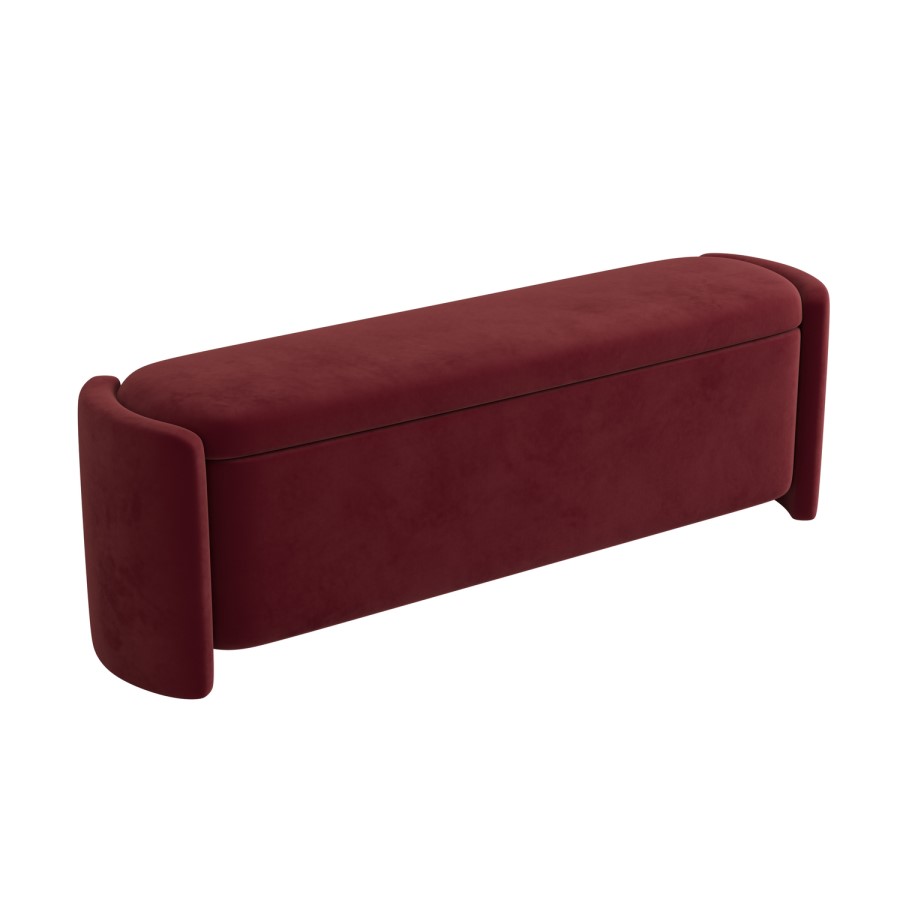 Burgundy Velvet Ottoman Storage Blanket Box - Taryn
