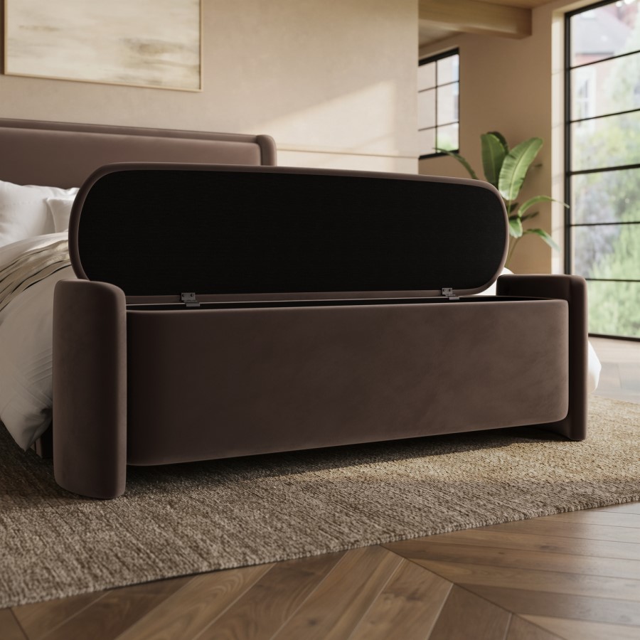 Brown Velvet Ottoman Storage Blanket Box - Taryn