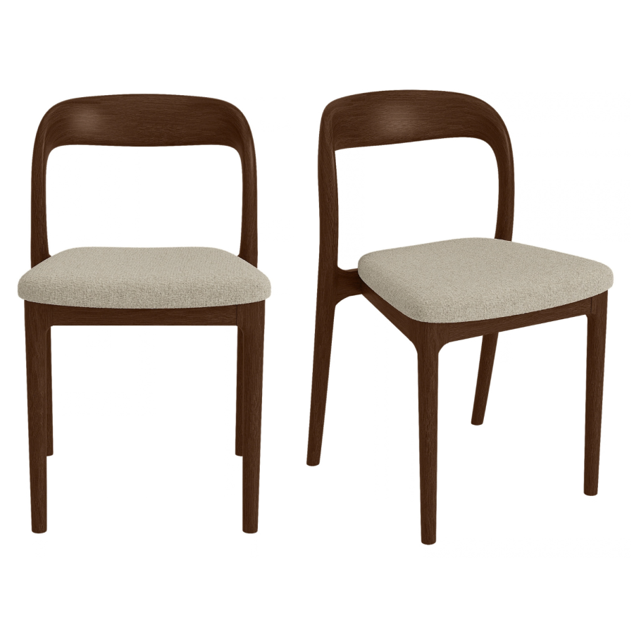 Set of 2 Beige Upholstered Dining Chairs with Walnut Solid Wood Frame - Uma