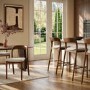 Set of 2 Beige Upholstered Dining Chairs with Walnut Solid Wood Frame - Uma