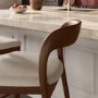 Beige Upholstered Kitchen Stool with Walnut Solid Wood Frame - Uma