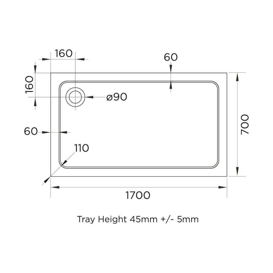 1700x700mm Rectangular 45mm White Stone Resin Shower Tray – Pearl