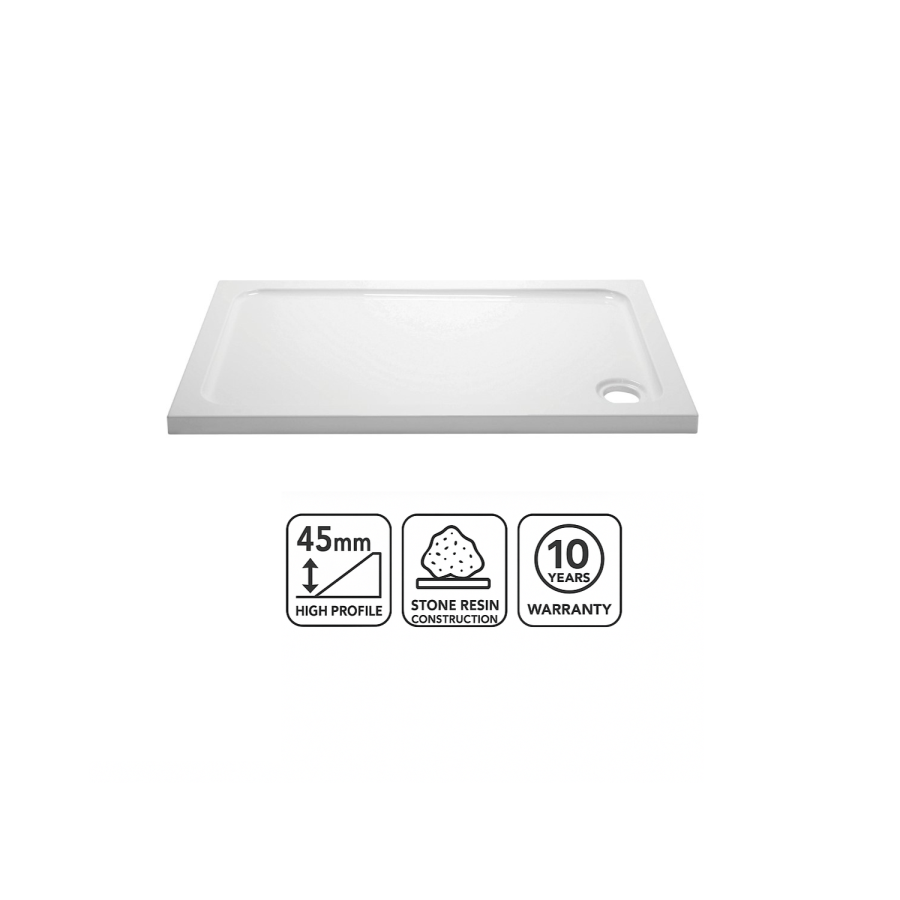 1700x700mm Rectangular 45mm White Stone Resin Shower Tray – Pearl