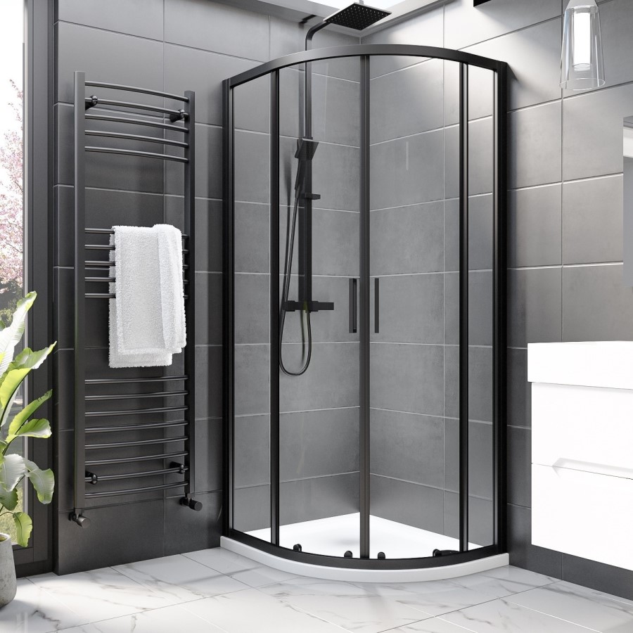 900x760mm Right Hand Offset Quadrant 45mm White Stone Resin Shower Tray – Pearl
