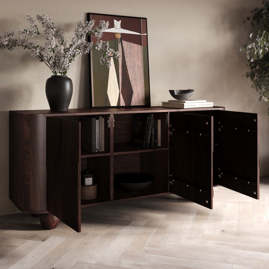 Large Walnut Effect Sideboard with Ball Feet - Ivan
