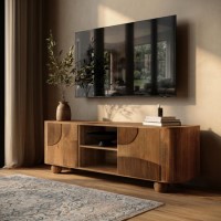 Large Mango Wood TV Stand with Storage - TV's up to 70" - Ivan