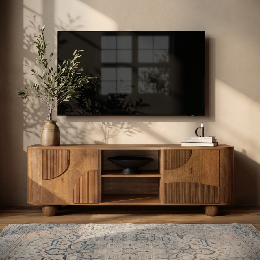 Large Mango Wood TV Stand with Storage - TV's up to 70" - Ivan