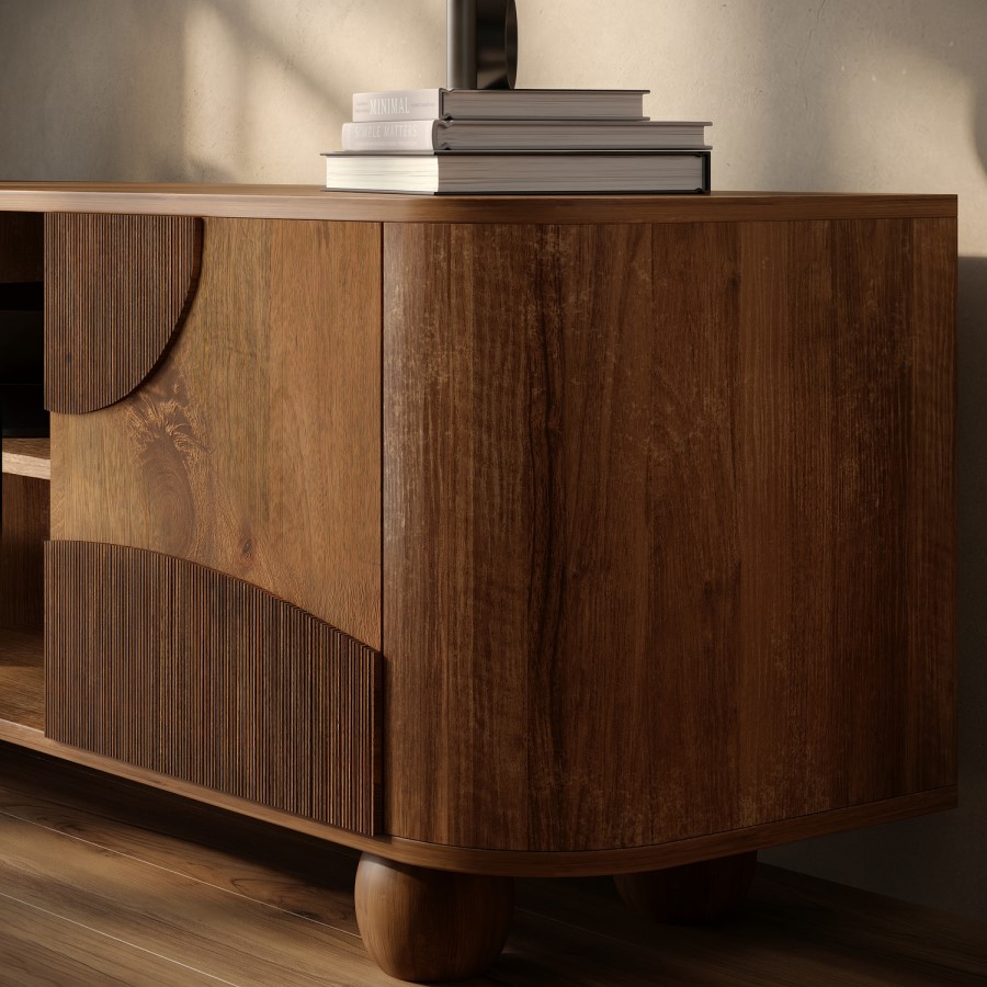 Large Mango Wood TV Stand with Storage - TV's up to 70" - Ivan