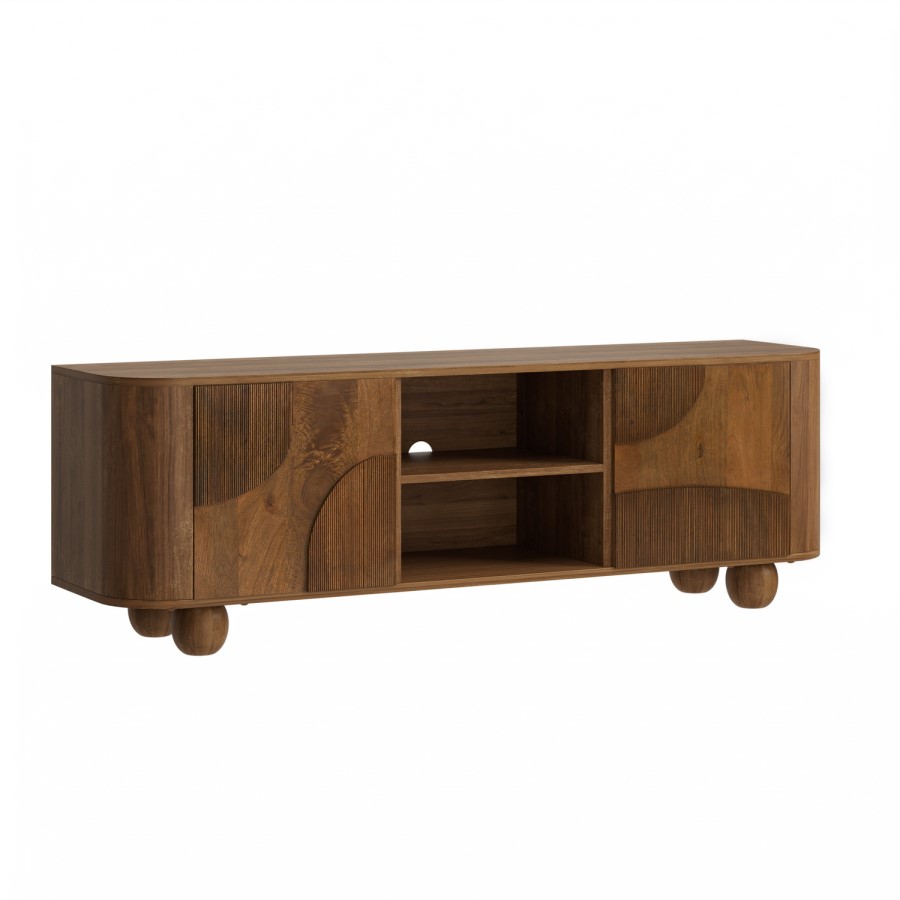 Large Mango Wood TV Stand with Storage - TV's up to 70" - Ivan