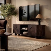 Large Walnut Effect TV Stand with Storage - TV's up to 70" - Ivan