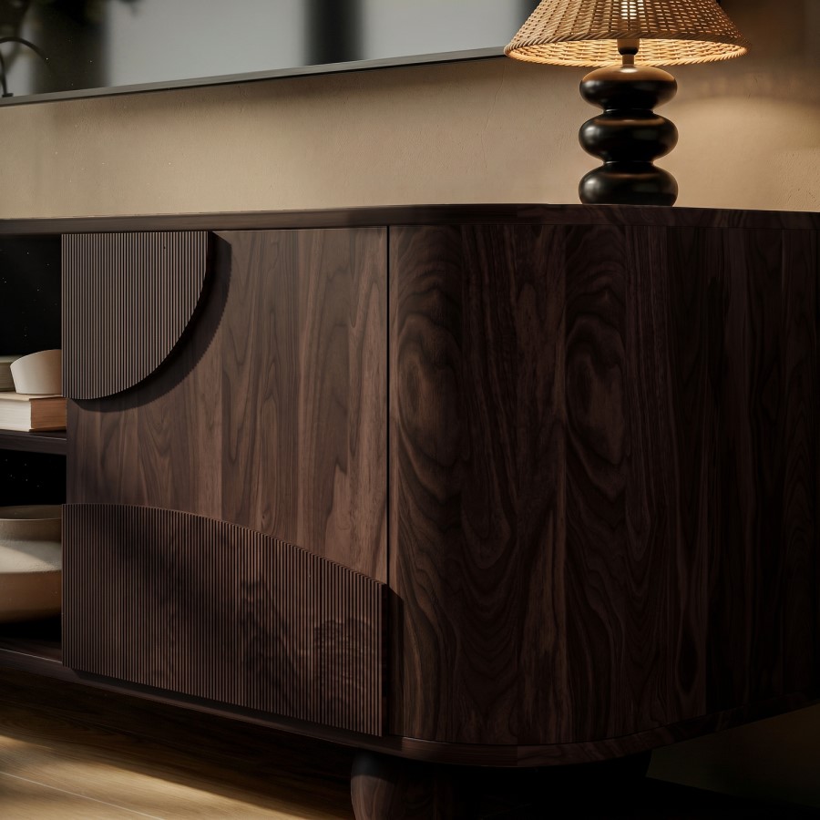 Large Walnut Effect TV Stand with Storage - TV's up to 70" - Ivan