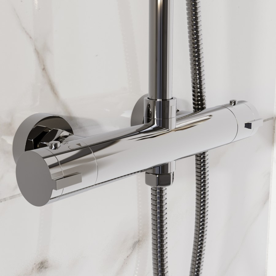 Chrome Round Thermostatic Bar Mixer Shower Set with Slide Rail Kit & Hand Shower - Vira