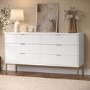 Wide White High Gloss 6 Drawer Chest of Drawers with Gold Legs - Valencia