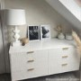 Wide White High Gloss 6 Drawer Chest of Drawers with Gold Legs - Valencia